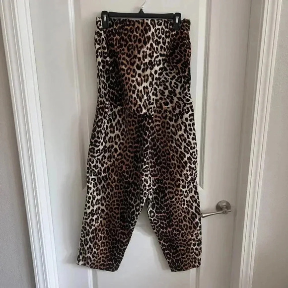 987 Ganni Leopard Print Jumpsuit Size 34 Color Cream Brown - Picture 2 of 6